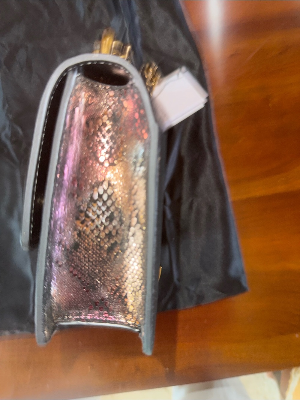 Kurt Geiger London small Shoreditch - NWT Iridescent Snake Leather Leather-Lined - Picture 11 of 12